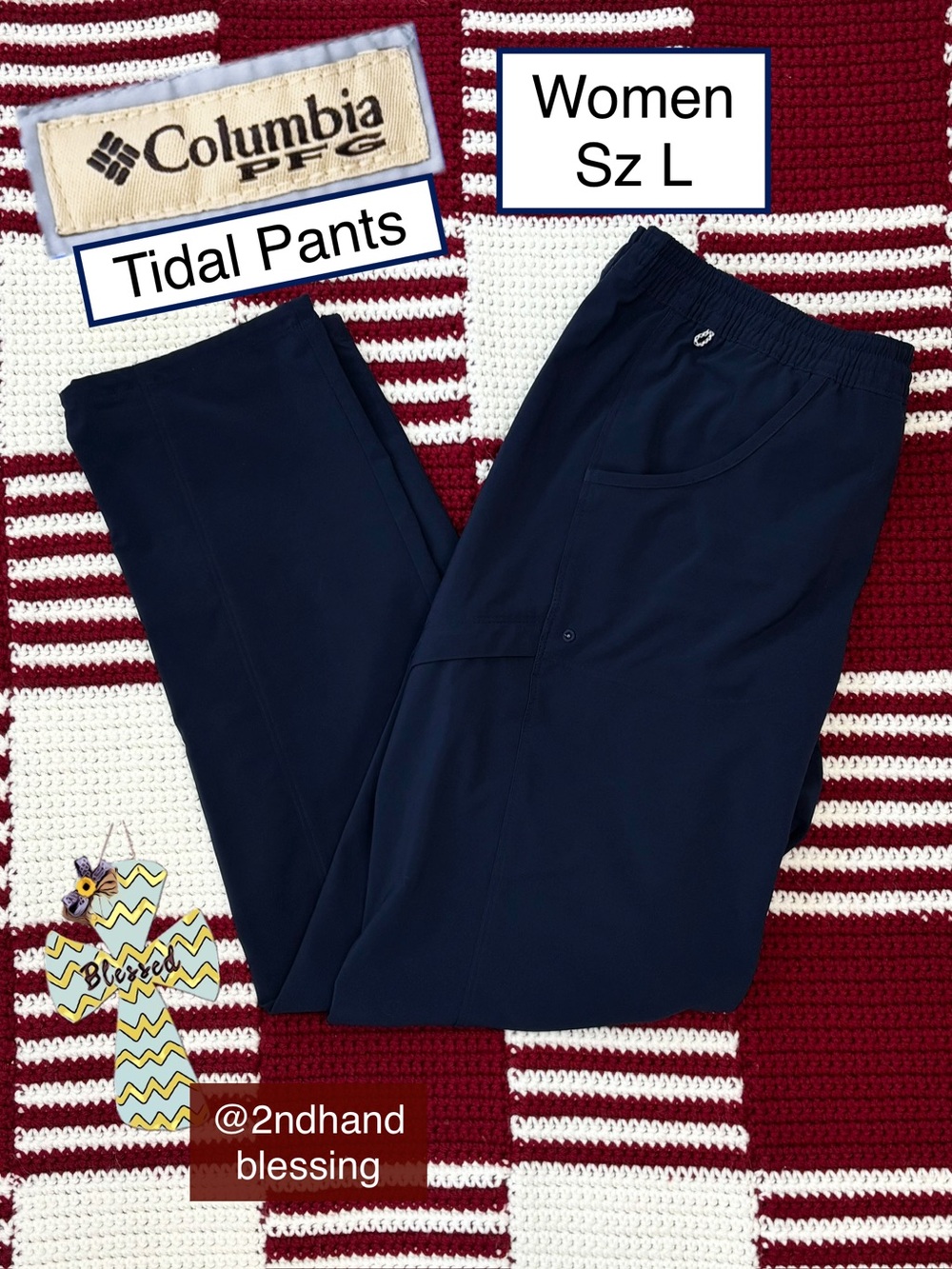 VGUC Columbia PFG Women’s Tidal Pants - Navy Blue, Sz L, Pockets, Drawstring